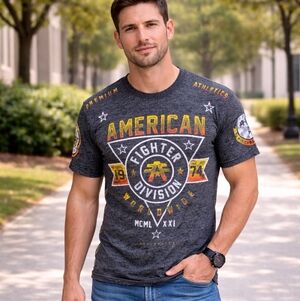 American Fighter XL Charcoal Graphic | Yellow White Accents Athletic MMA Style